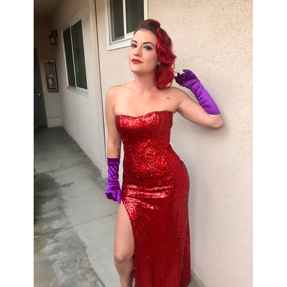 Red Sequin Two Piece Maxi Strapless Jessica Rabbit Outfit